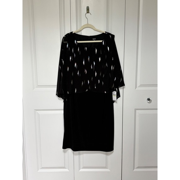 SLNY Dresses & Skirts - SLNY Womens Plus 18W Black Silver Metallic Capelet Sheath Cocktail Dress 9479502